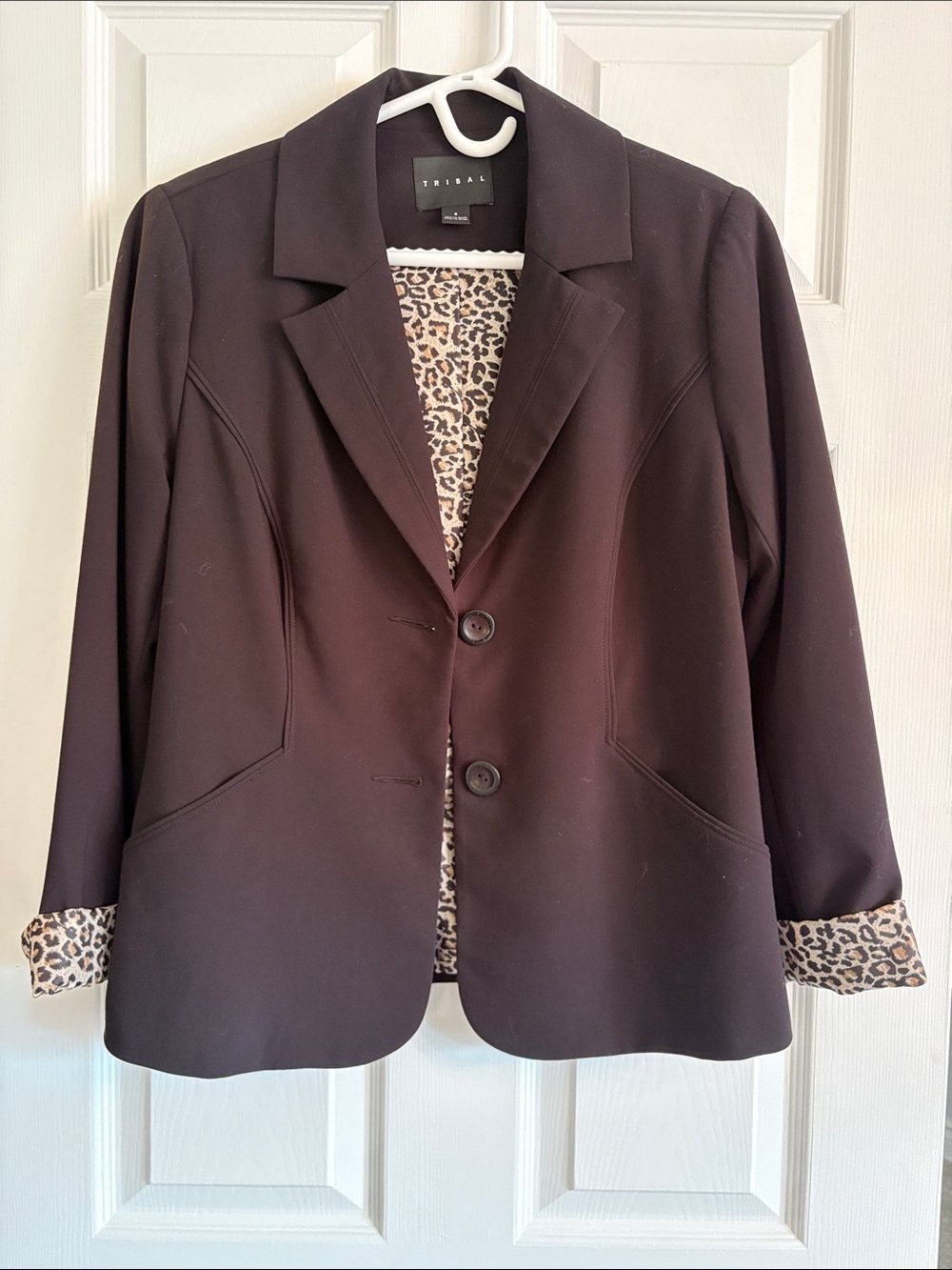 TRIBAL Black Blazer with Leopard-Print Lining